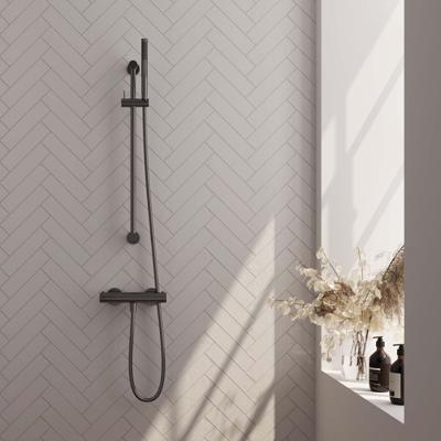 Douchekraanset Brauer Gunmetal Edition Opbouw Met Glijstang En Ronde Handdouche Geborsteld Gunmetal