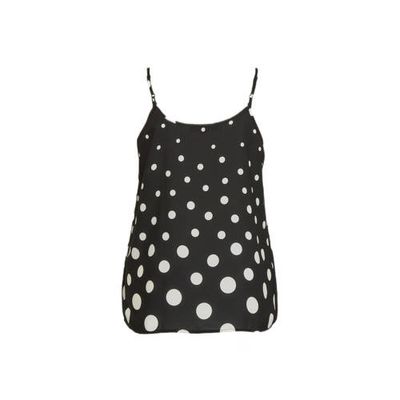 JD Williams spaghettitop met stippen en kant zwart/wit
