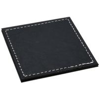 H&S Collection Glazen onderzetters - 4x stuks - zwart - kunstleder - 10 cm