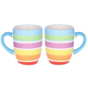 Koffiemokken Curacao - 2x stuks - Keramiek - multi kleuren - 300 ml - 8 x 11 cm - blauw