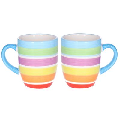 Koffiemokken Curacao - 2x stuks - Keramiek - multi kleuren - 300 ml - 8 x 11 cm - blauw
