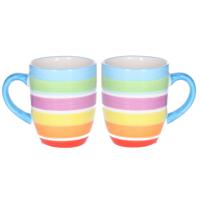 Koffiemokken Curacao - 2x stuks - Keramiek - multi kleuren - 300 ml - 8 x 11 cm - blauw