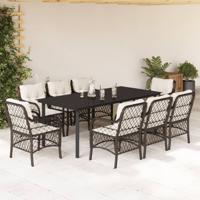 9-delige Tuinset met kussens poly rattan bruin