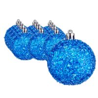 Kerstballen 12x stuks kobalt blauw glitter kunststof 6 cm