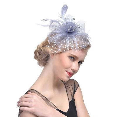 Handgemaakte bruid mesh haaraccessoires bruiloft foto hoed hoofddeksels (grijs)