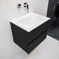 Mondiaz Vica Cloud badmeubel zwart mat 60 cm 2 lades solid surface enkele spoelbak midden zonder kraangat