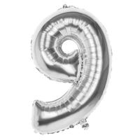Cijfer Ballon Nummer '9' Zilver Folie 86cm Geschikt Voor Helium