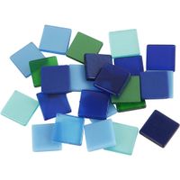 100x Mozaiek tegels kunsthars groen/blauw 10 x 10 mm - thumbnail