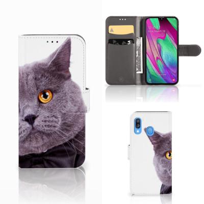 Samsung Galaxy A40 | Telefoonhoesje | Met pasjeshouder | Kat