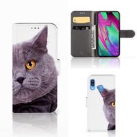Samsung Galaxy A40 | Telefoonhoesje | Met pasjeshouder | Kat