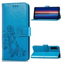 Voor Sony Xperia 5 4-blad clasp reliëf Buckle mobiele telefoon bescherming lederen draagtas met Lanyard & Card slot & portemonnee & beugel functie (b