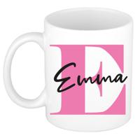 Naam mok Emma - roze - wit - keramiek - 300 ml - verjaardag/cadeau beker