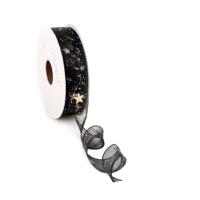 Kerst Lint Galaxy 15mm x 25 meter zwart
