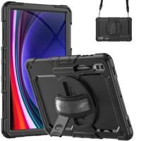 Samsung Galaxy Tab S9 Ultra Heavy Duty 360 Cover met Polsbandje - Zwart - thumbnail