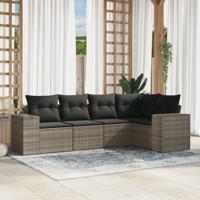 5-delige Loungeset met kussens poly rattan grijs