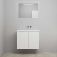 On-Line Badkamermeubelset - 80 cm - Voorgemonteerd - Greeploos 2 Deuren - Acryl Wastafel - zonder Kraangat - Spiegel met LED-Verlichting - Hoogglans Wit