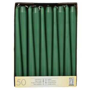 Dinerkaarsen/kandelaarkaarsen Mega pack - 50x stuks - donkergroen - Gotisch - 25 cm