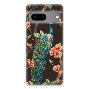 Google Pixel 7 TPU Hoesje Pauw met Bloemen