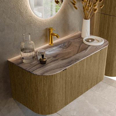 Badmeubel Mondiaz Kurve-Dlux | 100 cm | Meubelkleur Dusk | Wastafelkleur Sombra | Solid surface | Wasbak midden spoelbak | 1 kraangat