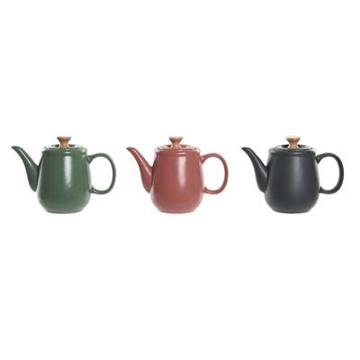Theepot DKD Home Decor Groen Roze Natuurlijk Donker grijs Rubberwood Keramiek 1 L (3 Stuks)