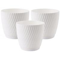 Form Plastic Plantenpot/bloempot Waves - 3x - kunststof - ivoor wit - D15 x H14 cm - met schotel