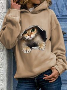 Hoodie Cat Printed Casual Plush Sweatshirt