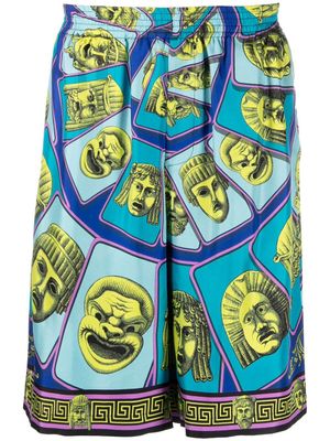 Versace short Le Maschere en soie - Bleu