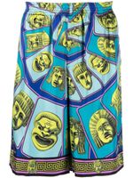 Versace short Le Maschere en soie - Bleu - thumbnail