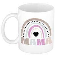Cadeau koffie/thee mok voor mama - wit - lila regenboog - hartjes - keramiek - Moederdag   -