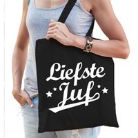 Katoenen cadeau tasje liefste juf zwart - thumbnail