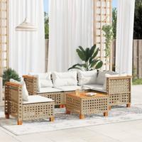 6-delige Loungeset met kussens poly rattan beige