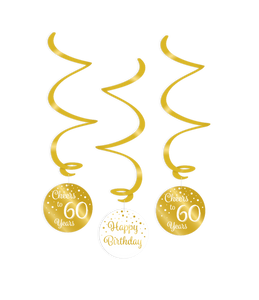 Hangdecoratie Swirls 60 Jaar Goud/Wit (3st)