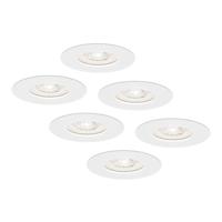 Set van 6 Bari LED inbouwspots extra plat 58mm - 3,8W 270lm - GU10 LED Module - 6000K daglicht wit - Dimbaar - Rond - IP65 waterdicht - Wit