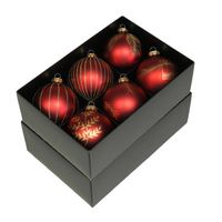 Othmar Decorations luxe kerstballen - gedecoreerd - 12x - 8 cm - rood - Kerstbal - thumbnail