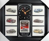 Zwarte Wandklok met een collage van Jaguar klassiekers - thumbnail