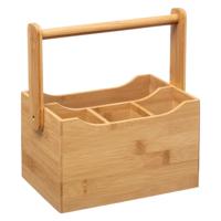 Keuken gerei rekje/aanrecht spullen organizer - 20 x 14 x 24 cm - bamboe hout - met hengsel - thumbnail