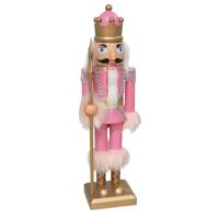 Notenkraker decoratie figuur/beeldje - 38 cm - roze - kunststof - kerst - thumbnail