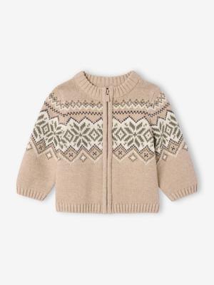 Babyvestje met rits van jacquard gebreid gemêleerd beige