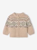 Babyvestje met rits van jacquard gebreid gemêleerd beige