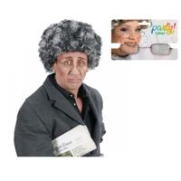 Verkleedpruik voor heren - Opa/Abraham/bejaarde - met brilletje - Carnaval - krullen