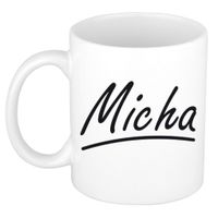 Naam cadeau mok / beker Micha met sierlijke letters 300 ml - thumbnail