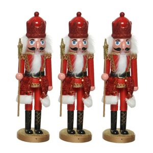 3x stuks kerstbeeldjes kunststof notenkraker poppetjes/soldaten rood 28 cm kerstbeeldjes   -