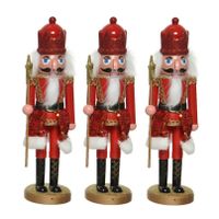 3x stuks kerstbeeldjes kunststof notenkraker poppetjes/soldaten rood 28 cm kerstbeeldjes   -
