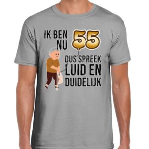 Cadeau T-shirt heren - leeftijd 55 jaar - grijs - luid en duidelijk - verjaardagsfeest