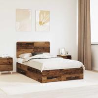 Bedframe met hoofdeinde Oudhout 120 x 190 cm Bewerkt hout