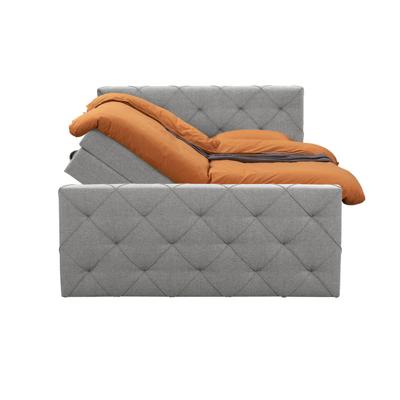 Leen Bakker - Boxspring Met Opbergruimte En Voetbord Liv Geruit - Licht - 160x200cm - Stof - Grijs