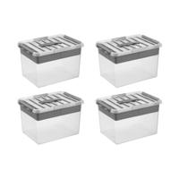 Q-line opbergbox met inzet 22L - Set van 4 - Transparant/grijs - thumbnail