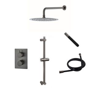 Saniclear Iron Pro inbouw regendouche met wandarm, 30cm hoofddouche en glijstang verouderd ijzer - gunmetal