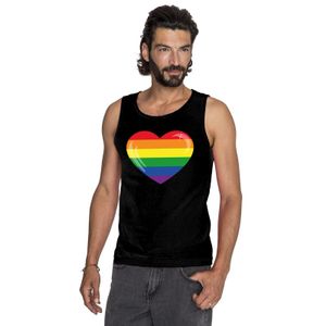 Regenboog vlag in hart singlet shirt/ tanktop zwart heren