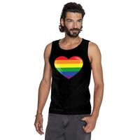 Regenboog vlag in hart singlet shirt/ tanktop zwart heren - thumbnail